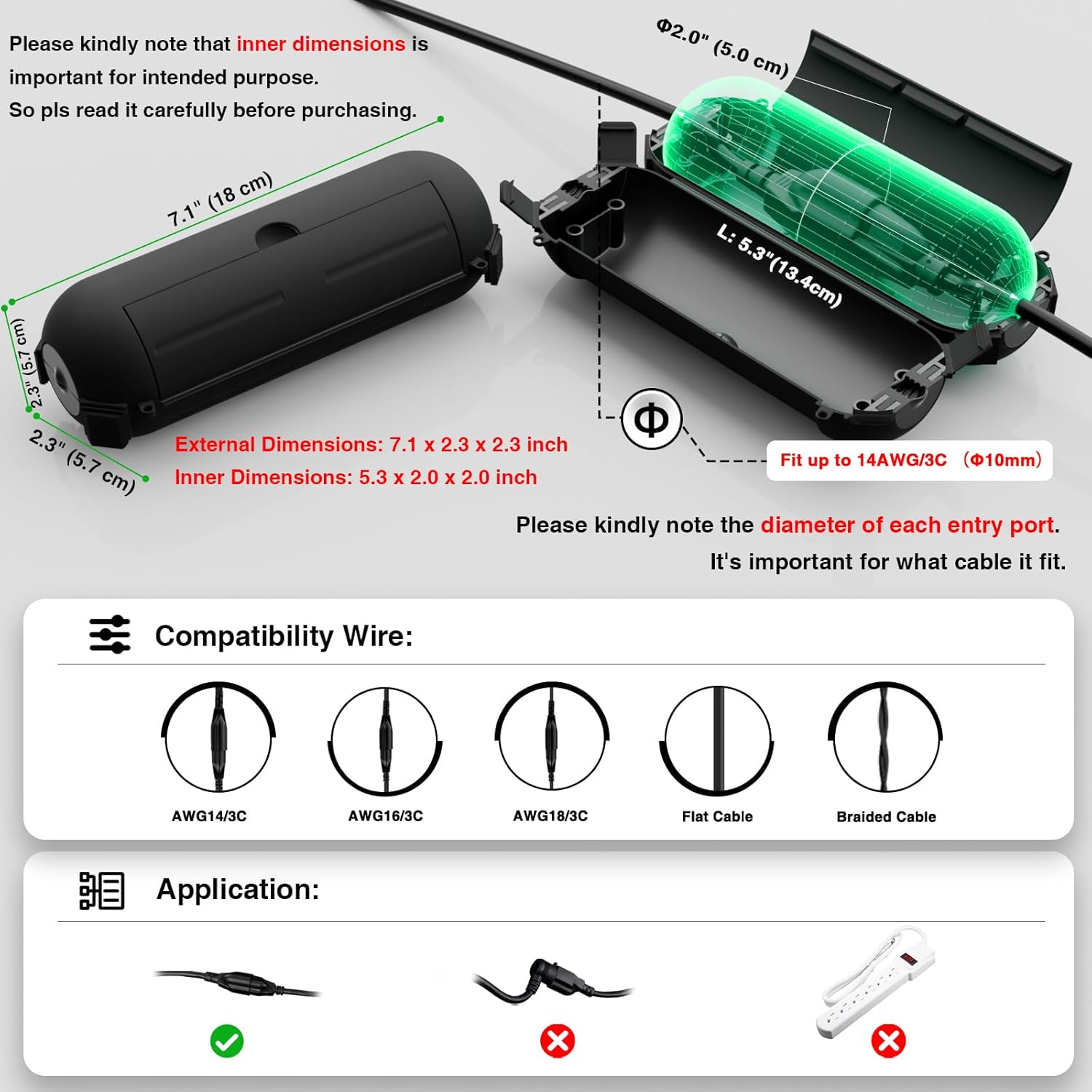 Flemoon 3-Piece Outdoor Waterproof Electrical Box Set – 11.5" x 5.2" x 4" Medium Electrical Box & 2 pcs 7.1" x 2.3" x 2.3" Extension Cord Covers