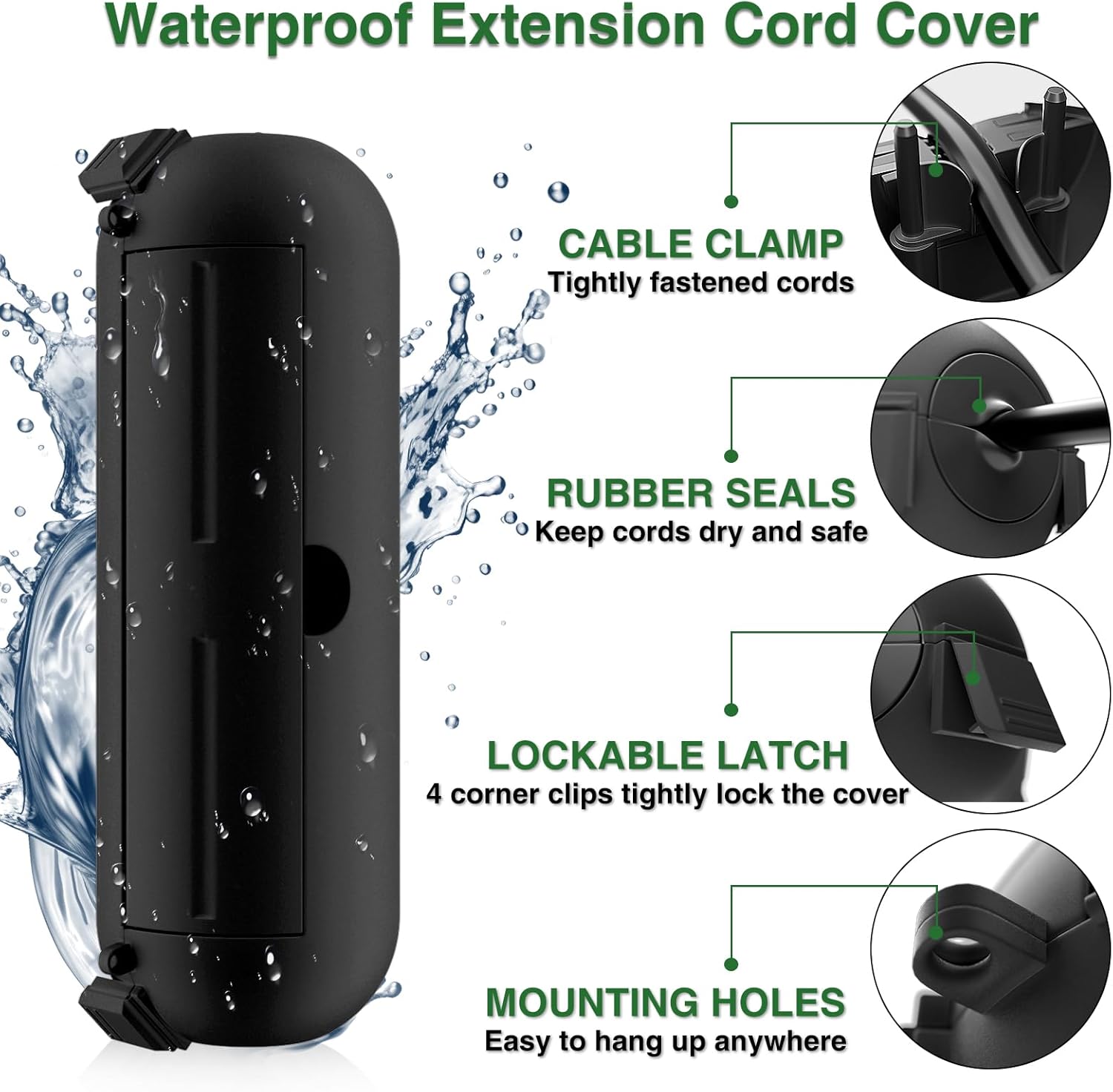 Flemoon 3-Piece Outdoor Waterproof Electrical Box Set – 11.5" x 5.2" x 4" Medium Electrical Box & 2 pcs 7.1" x 2.3" x 2.3" Extension Cord Covers