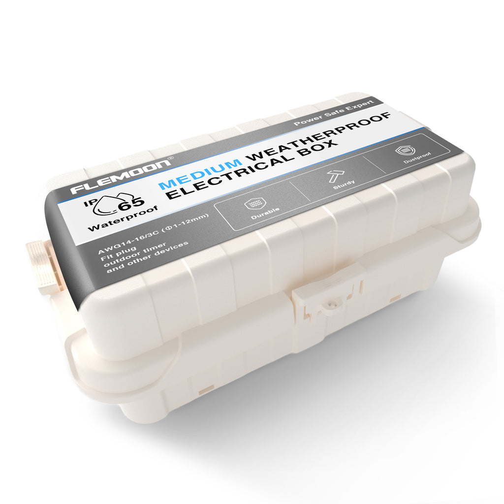 Flemoon Medium (11.8×5.9×5inch) IP65 Outdoor Electrical Box, Protect Power Strip, Plug, Socket, Holiday Light Decoration