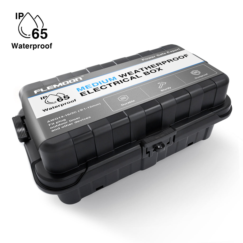 Flemoon Medium (11.8×5.9×5inch) IP65 Outdoor Electrical Box, Protect Power Strip, Plug, Socket, Holiday Light Decoration