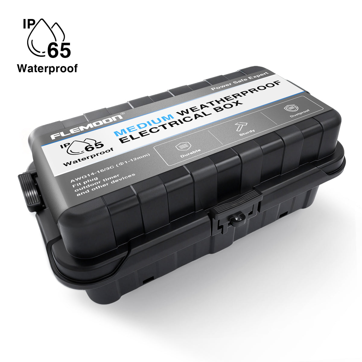 Flemoon Medium (11.8×5.9×5inch) IP65 Outdoor Electrical Box, Protect Power Strip, Plug, Socket, Holiday Light Decoration