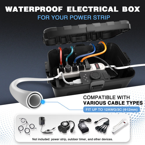 Flemoon Large Outdoor Electrical Box (12.5 x 8.5 x 5 inch), IP54 Waterproof Extension Cord Cover Weatherproof, Protect Outlet, Plug, Socket, Timer, Power Strip, Holiday Light Decoration