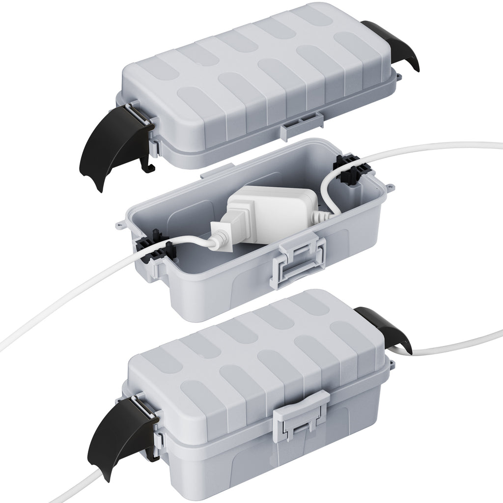 FLEMOON IP55 Outdoor Electrical Box Waterproof with Detachable Awning Covers, 8.3 x 4.1 x 3.7 inch Weatherproof Extension Cord Cover, Easy Installation for Outdoor Plug, Outlet, String Lights
