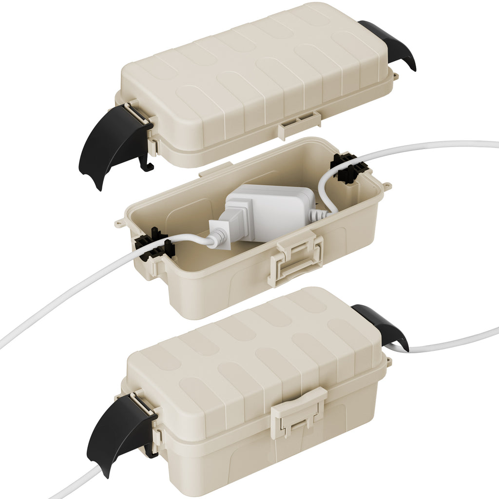 FLEMOON IP55 Outdoor Electrical Box Waterproof with Detachable Awning Covers, 8.3 x 4.1 x 3.7 inch Weatherproof Extension Cord Cover, Easy Installation for Outdoor Plug, Outlet, String Lights