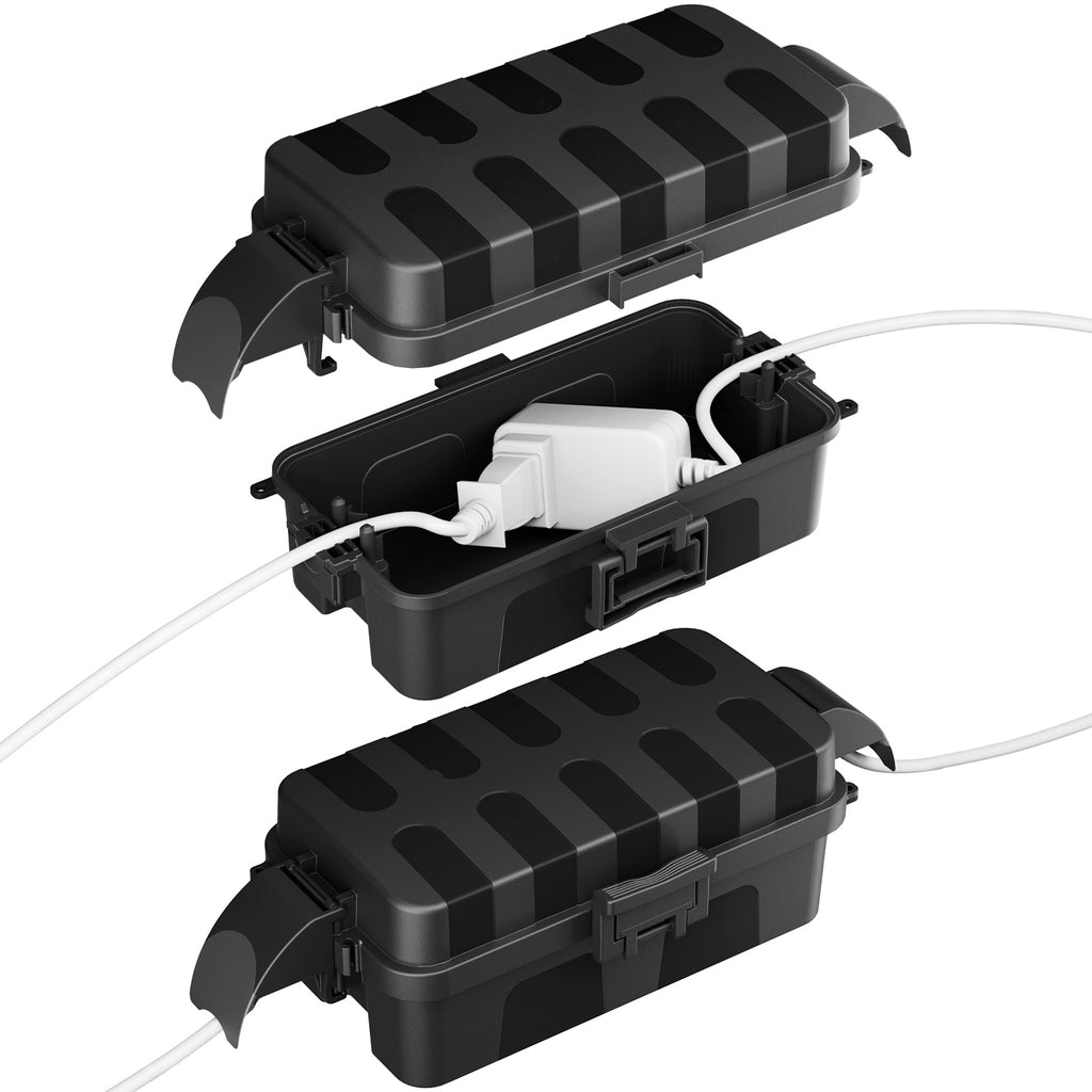 FLEMOON IP55 Outdoor Electrical Box Waterproof with Detachable Awning Covers, 8.3 x 4.1 x 3.7 inch Weatherproof Extension Cord Cover, Easy Installation for Outdoor Plug, Outlet, String Lights