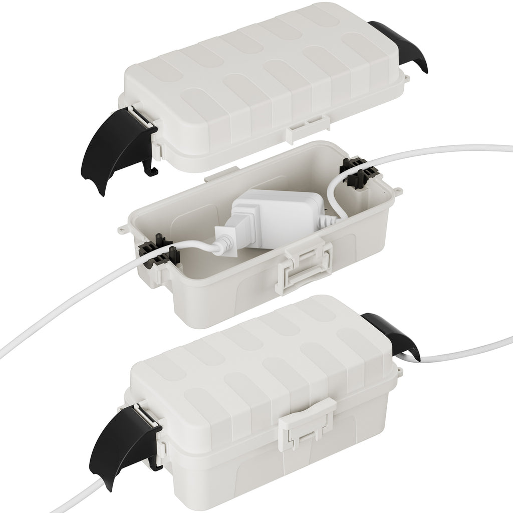 FLEMOON IP55 Outdoor Electrical Box Waterproof with Detachable Awning Covers, 8.3 x 4.1 x 3.7 inch Weatherproof Extension Cord Cover, Easy Installation for Outdoor Plug, Outlet, String Lights