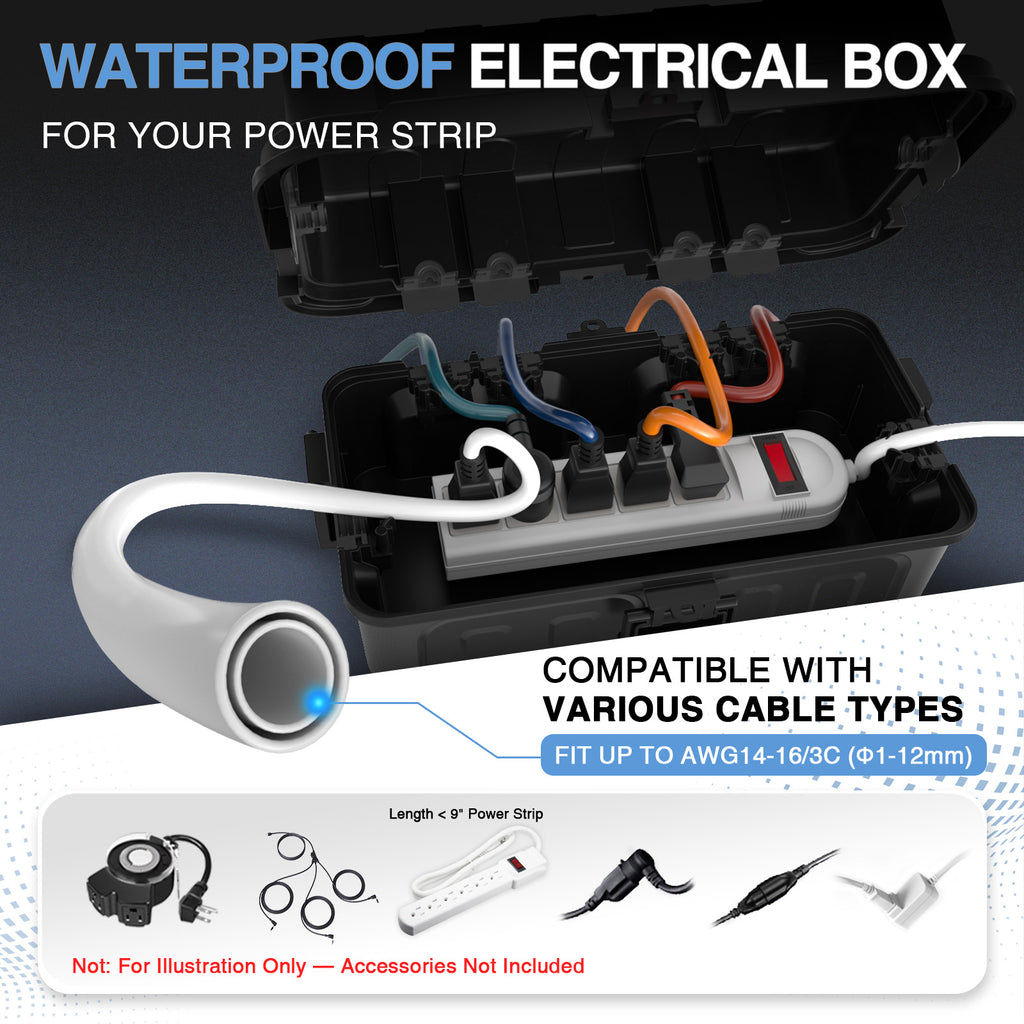 Flemoon Medium (11.8×5.9×5inch) IP65 Outdoor Electrical Box, Protect Power Strip, Plug, Socket, Holiday Light Decoration