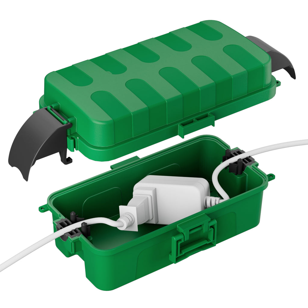 FLEMOON IP55 Outdoor Electrical Box Waterproof with Detachable Awning Covers, 8.3 x 4.1 x 3.7 inch Weatherproof Extension Cord Cover, Easy Installation for Outdoor Plug, Outlet, String Lights