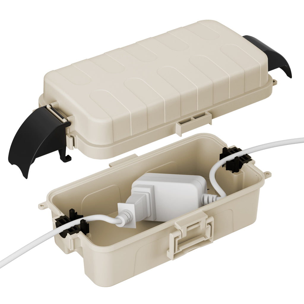 FLEMOON IP55 Outdoor Electrical Box Waterproof with Detachable Awning Covers, 8.3 x 4.1 x 3.7 inch Weatherproof Extension Cord Cover, Easy Installation for Outdoor Plug, Outlet, String Lights