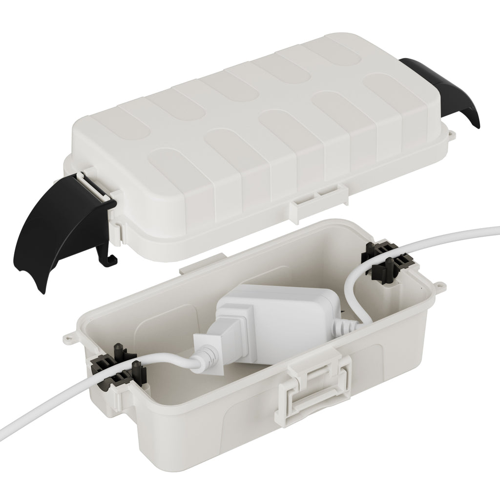 FLEMOON IP55 Outdoor Electrical Box Waterproof with Detachable Awning Covers, 8.3 x 4.1 x 3.7 inch Weatherproof Extension Cord Cover, Easy Installation for Outdoor Plug, Outlet, String Lights