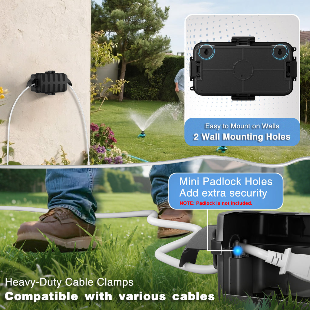 FLEMOON IP55 Outdoor Electrical Box Waterproof with Detachable Awning Covers, 8.3 x 4.1 x 3.7 inch Weatherproof Extension Cord Cover, Easy Installation for Outdoor Plug, Outlet, String Lights