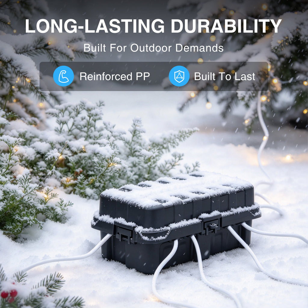 Flemoon Medium (11.8×5.9×5inch) IP65 Outdoor Electrical Box, Protect Power Strip, Plug, Socket, Holiday Light Decoration