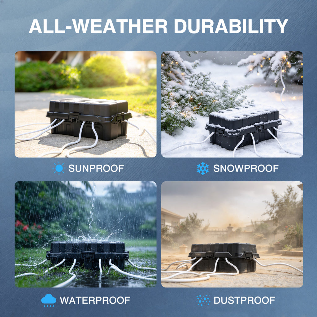 Flemoon Medium (11.8×5.9×5inch) IP65 Outdoor Electrical Box, Protect Power Strip, Plug, Socket, Holiday Light Decoration